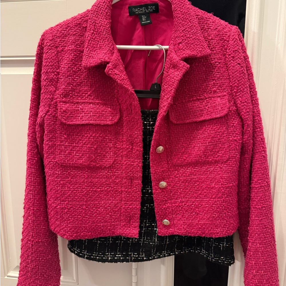 Rachel Zoe Vibrant Pink Cropped Bouclé Jacket